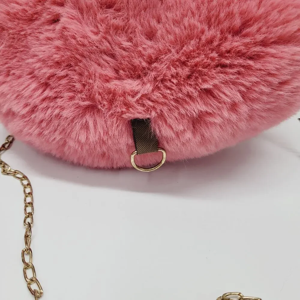 Plush Pink Bear Head 3D Backpack Purse Gold Chain Cosplay Dressup Anime